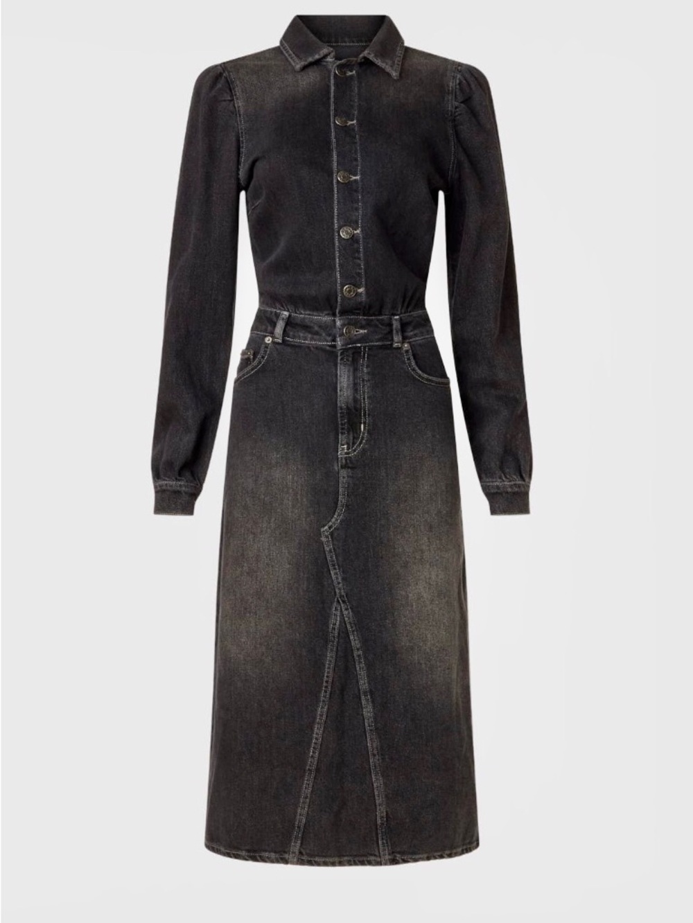 RAILS / Beverly - Washed Black Denim Midi Shirt Dress - Sz L - Picture 1 of 14